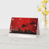 Santa über der Stadt Grußkarte Karte (Gelbe Blume)