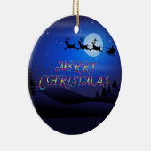 Santa über einem blauen Mond Keramik Ornament (Rechts)