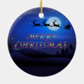 Santa über einem blauen Mond Keramik Ornament (Hinten)