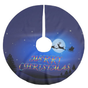 Santa über einem blauen Mond Polyester Weihnachtsbaumdecke