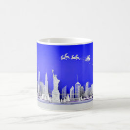 Santa über New York City Weihnachtsblauer Becher Kaffeetasse