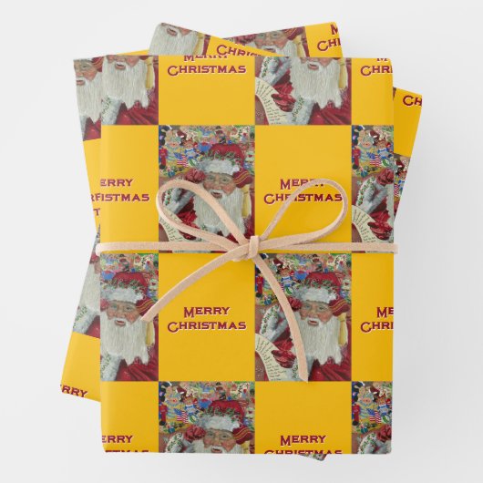 Santa überprüft es zweimal frohe Weihnachten Gold Geschenkpapier Set (Beispiel)