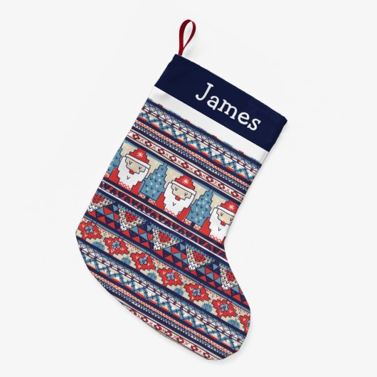 Santa Ugly Christmas Sweater Monogram Kleiner Weihnachtsstrumpf (Vorderansicht (hängend))