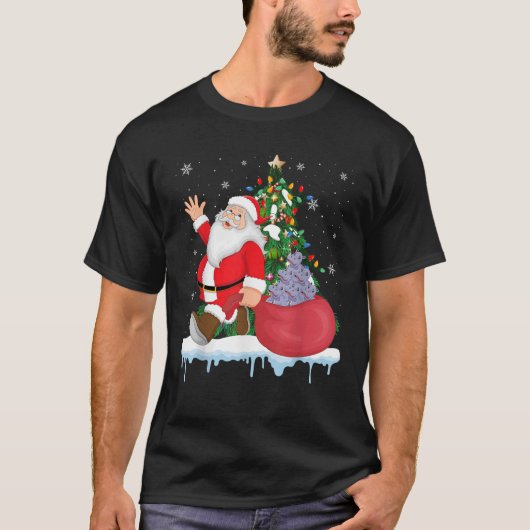 Santa Ugly Christmas Tree Lights Hippopotamus Anim T-Shirt (Vorderseite)