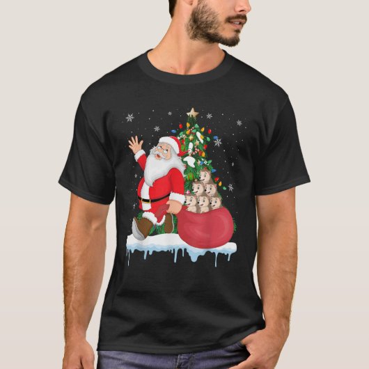 Santa Ugly Christmas Tree Lights Igel Animal T-Shirt (Vorderseite)