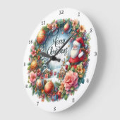 Santa Umgeben von einem blumigen Kranz Große Wanduhr (Winkel)