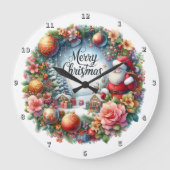 Santa Umgeben von einem blumigen Kranz Große Wanduhr (Vorderseite)