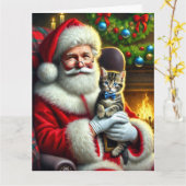 Santa und Adorable Tabby Kitten mit Blue Bow Karte (Gelbe Blume)