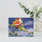 Santa und Alligator Postkarte (Stehend Vorderseite)