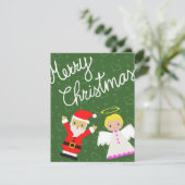 Santa und Angel wünschen Ihnen frohe Weihnachten (Stehend Vorderseite)