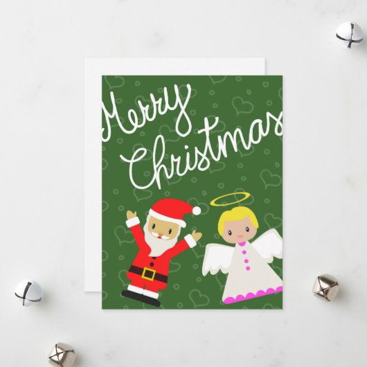 Santa und Angel wünschen Ihnen frohe Weihnachten (Vorderseite/Rückseite Beispiel)