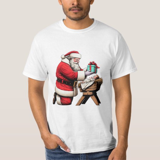 Santa und Baby Jesus T-Shirt (Vorderseite)