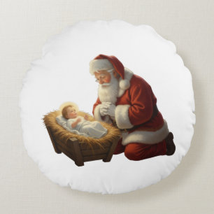 Santa-und-Baby-Jesus-Wurfkissen Rundes Kissen