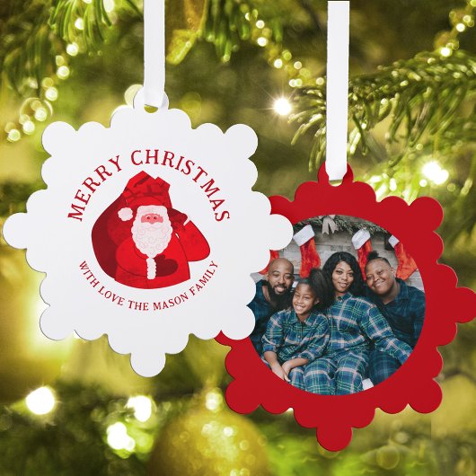 Santa und benutzerdefiniertes Foto und Name Ornament Karte
