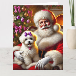 Santa und Bichon Frisé Puppy mit Lila Bow Karte