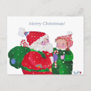 Santa und Candy Cane Postcard Feiertagspostkarte