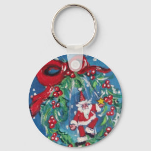 SANTA UND CHRISTMAS NACHT MIT ROTEM RIBBON SCHLÜSSELANHÄNGER
