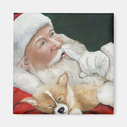 Santa und Corgi Pup Weihnachtsmagnet Magnet (Vorne)