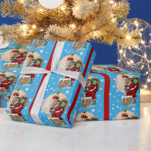 Santa und das enge Kamin-Geschenkpapier Geschenkpapier