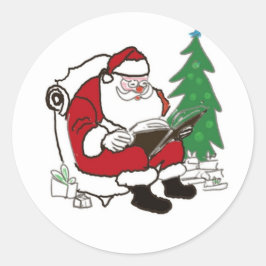 Santa und das gute Buch Runder Aufkleber