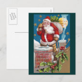 Santa und der Mann im Mond Vintage-Weihnachten Feiertagspostkarte (Vorne/Hinten)