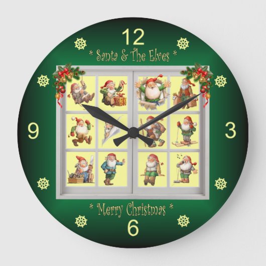 *Santa und die Elfen wünschen Ihnen ein frohes Wei Große Wanduhr (Vorderseite)