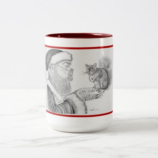 Santa und Eichhörnchen Zweifarbige Tasse (Mittel)