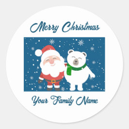 Santa und ein Polarbärenaufkleber Runder Aufkleber