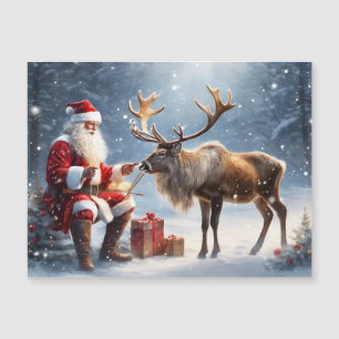 Santa und ein Renntier Kunst Magnetkarte