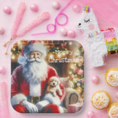 Santa und ein Welpe | Weihnachten Pappteller (Party)