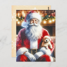 Santa und ein Welpe | Weihnachten Postkarte