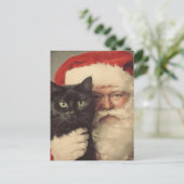 Santa und eine Niedliche schwarze Katze Postkarte (Stehend Vorderseite)