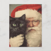 Santa und eine Niedliche schwarze Katze Postkarte (Vorderseite)