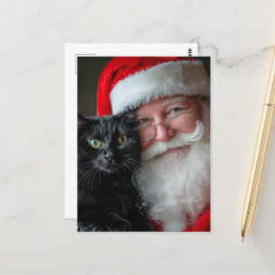 Santa und eine Niedliche schwarze Katze Postkarte