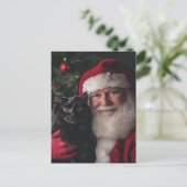 Santa und eine schwarze Katze Postkarte (Stehend Vorderseite)