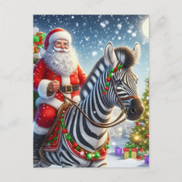 Santa und eine Zebra-Fantasie Postkarte