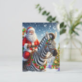 Santa und eine Zebra-Fantasie Postkarte (Stehend Vorderseite)