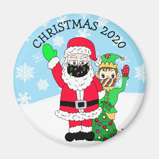 Santa und Elf am Nordpol in Facemask 2020 Keepake Magnet (Vorne)