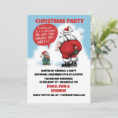 Santa und Elf Funny Cartoon Einladung (Stehend Vorderseite)