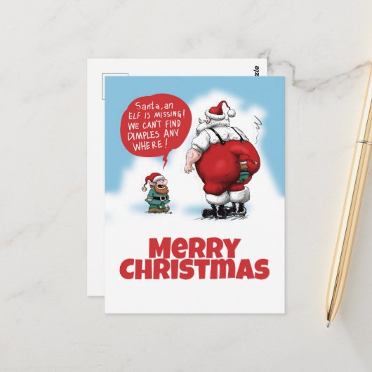 Santa und Elf Funny Cartoon Postkarte (Vorderseite/Rückseite Beispiel)