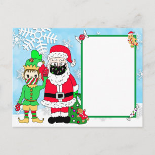 Santa und Elf in Gesichtsmasken Brief von Santa Bl Feiertagspostkarte
