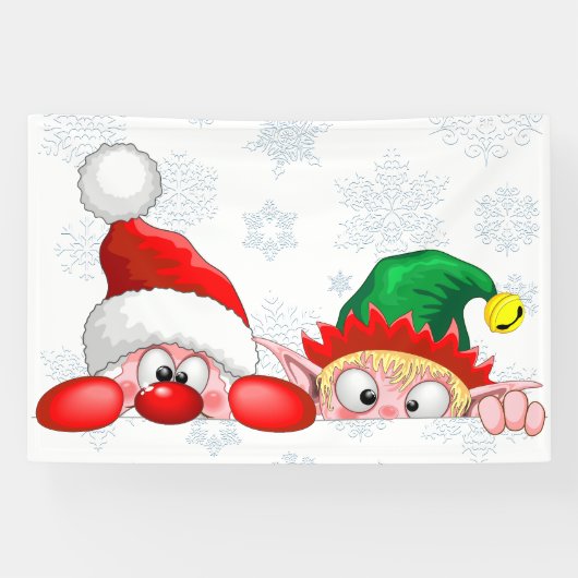 Santa und Elf Niedliche und lustige Charaktere pin Banner (Horizontal)