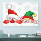 Santa und Elf Niedliche und lustige Charaktere pin Banner (Messe)