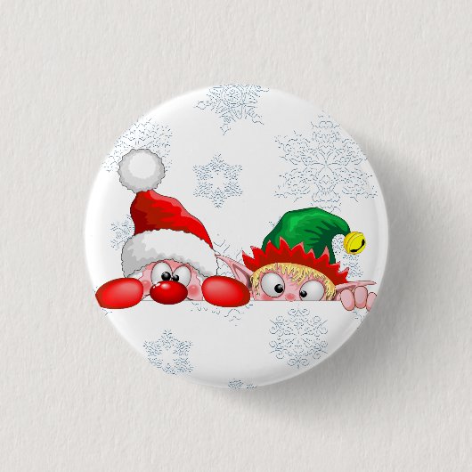 Santa und Elf Niedliche und lustige Charaktere pin Button (Vorderseite)