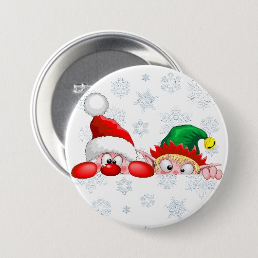 Santa und Elf Niedliche und lustige Charaktere pin Button (Vorne & Hinten)