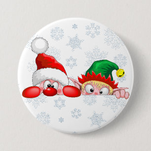 Santa und Elf Niedliche und lustige Charaktere pin Button