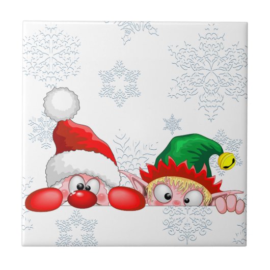 Santa und Elf Niedliche und lustige Charaktere pin Fliese (Vorderseite)