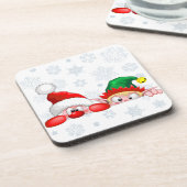 Santa und Elf Niedliche und lustige Charaktere pin Getränkeuntersetzer (Linke Seite)