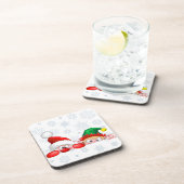 Santa und Elf Niedliche und lustige Charaktere pin Getränkeuntersetzer (Rechte Seite)