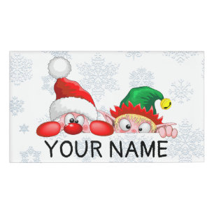 Santa und Elf Niedliche und lustige Charaktere pin Namenschild